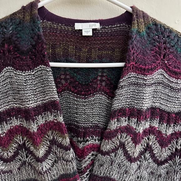 J Jill Cardigan Sweater Womans SMALL Wool Blend Stripe Open Knit Button Front - Picture 2 of 12
